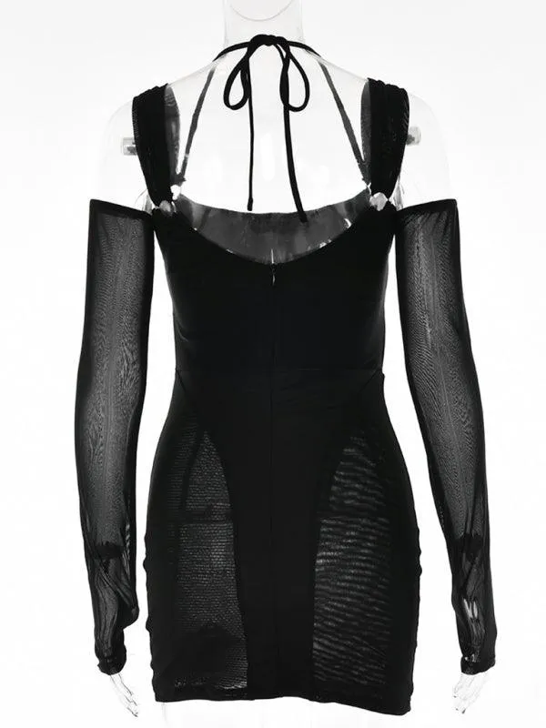 Allure Mesh Detail Backless Suspender Bodycon Dress