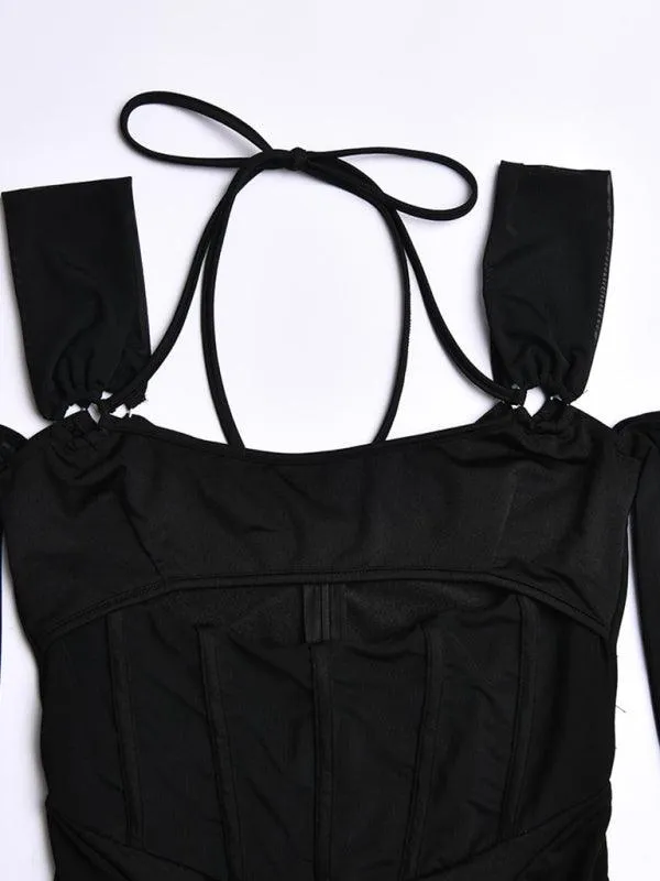 Allure Mesh Detail Backless Suspender Bodycon Dress