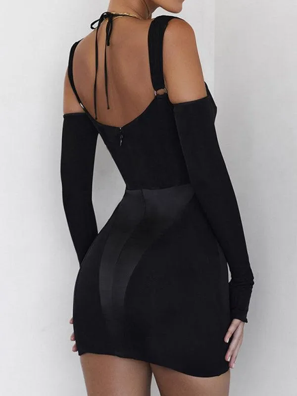Allure Mesh Detail Backless Suspender Bodycon Dress