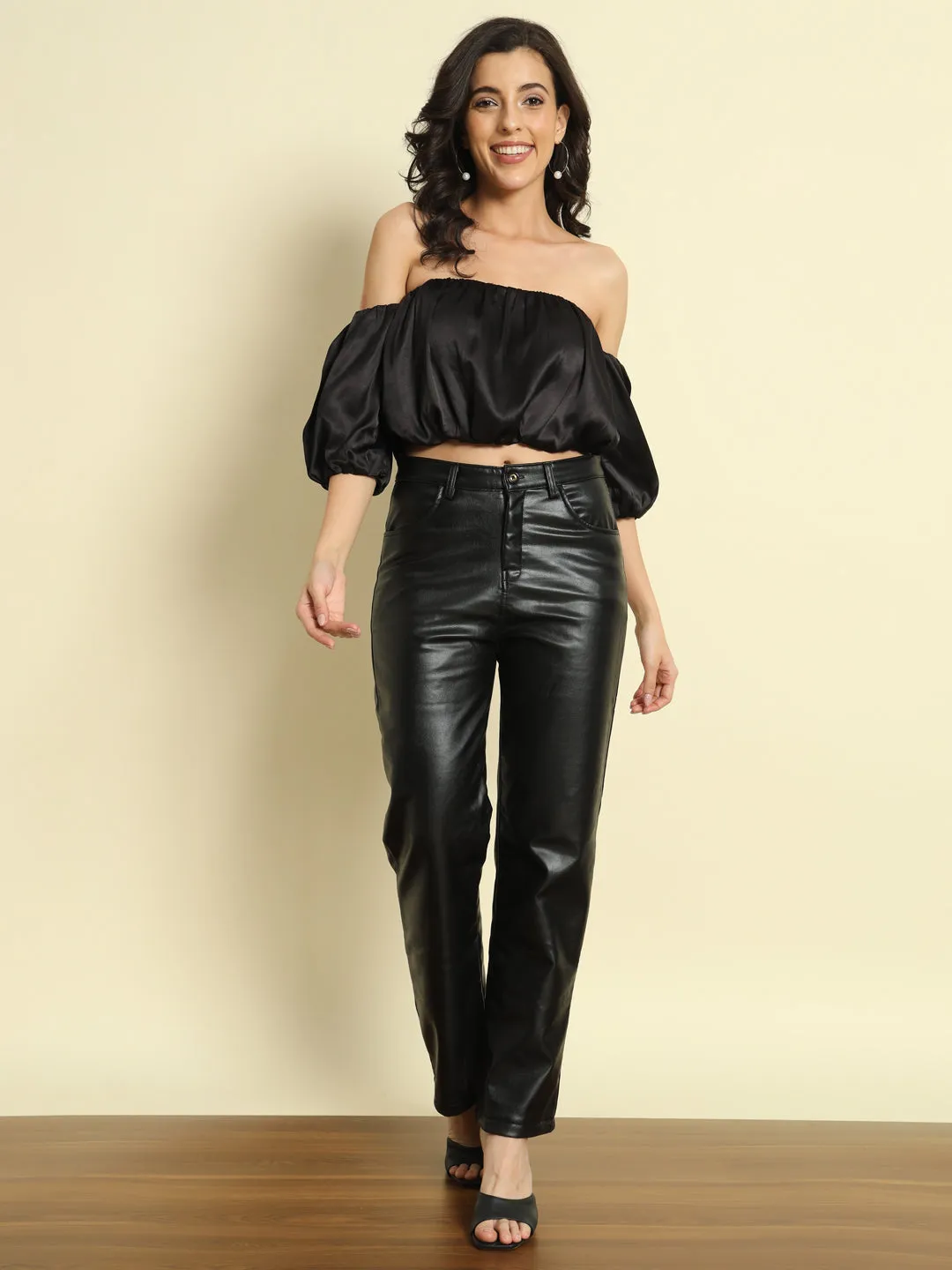 Black Solid Off Shoulder Top