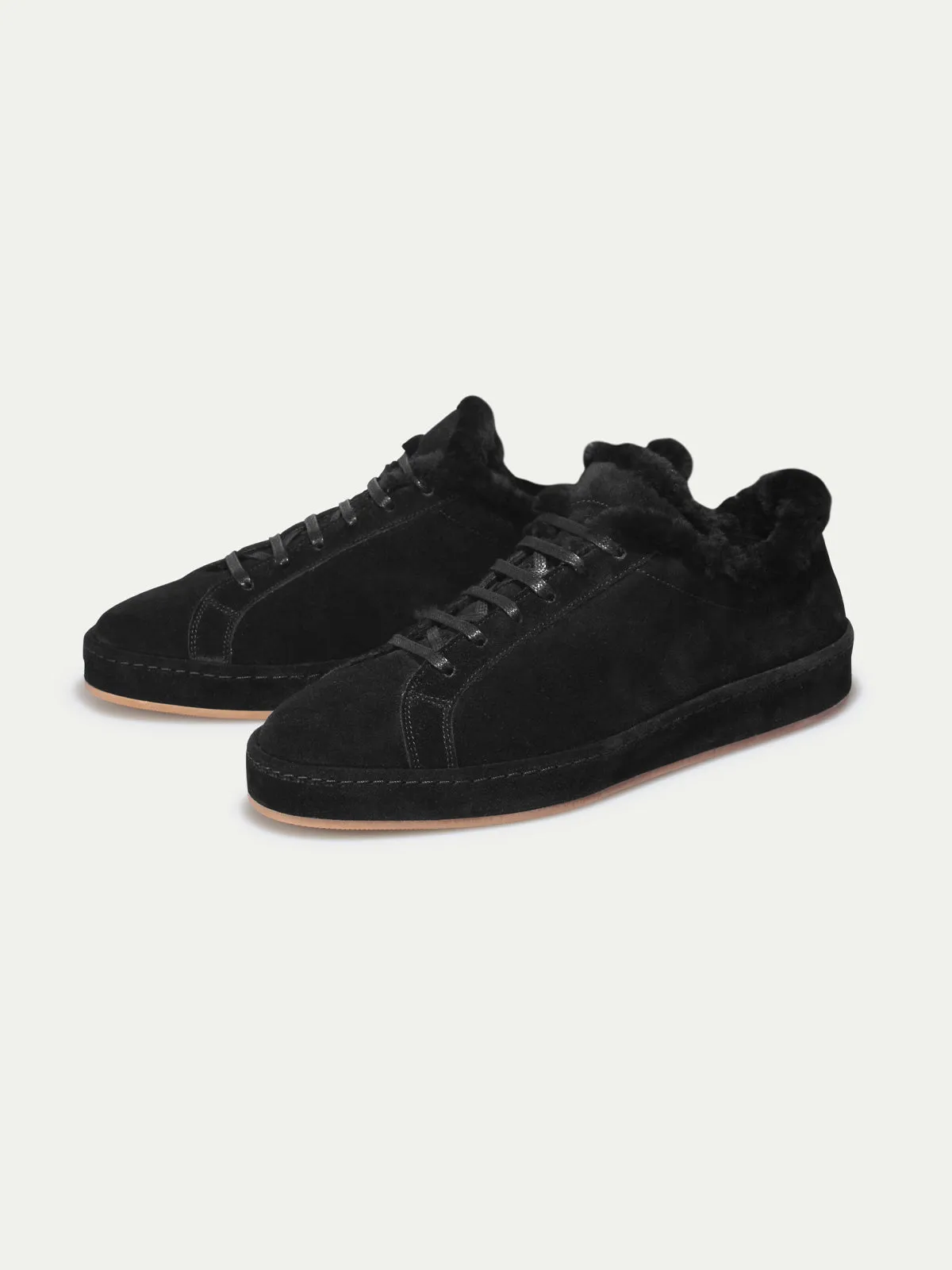 Black Suede Fleeced Eirene Lace Up Sneakers - AW24