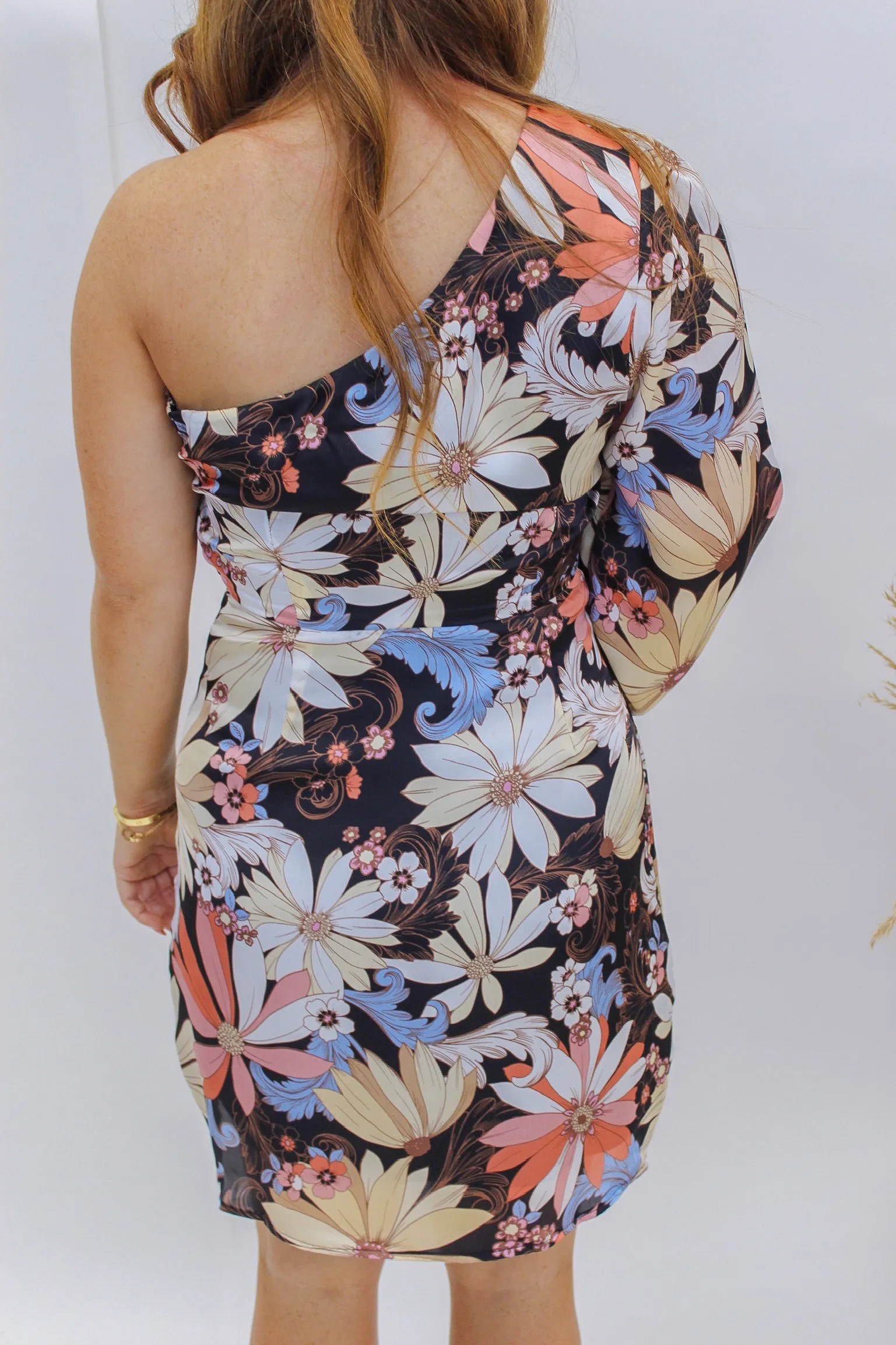 Blooming Days Floral Shoulder Dress- Black