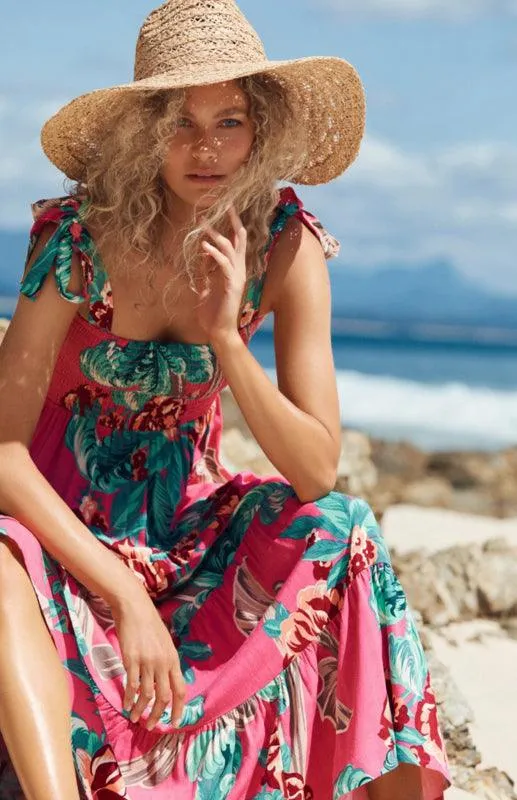 Boho Vibes Sleeveless Maxi Dress with Pop Print