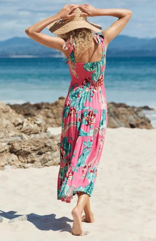 Boho Vibes Sleeveless Maxi Dress with Pop Print