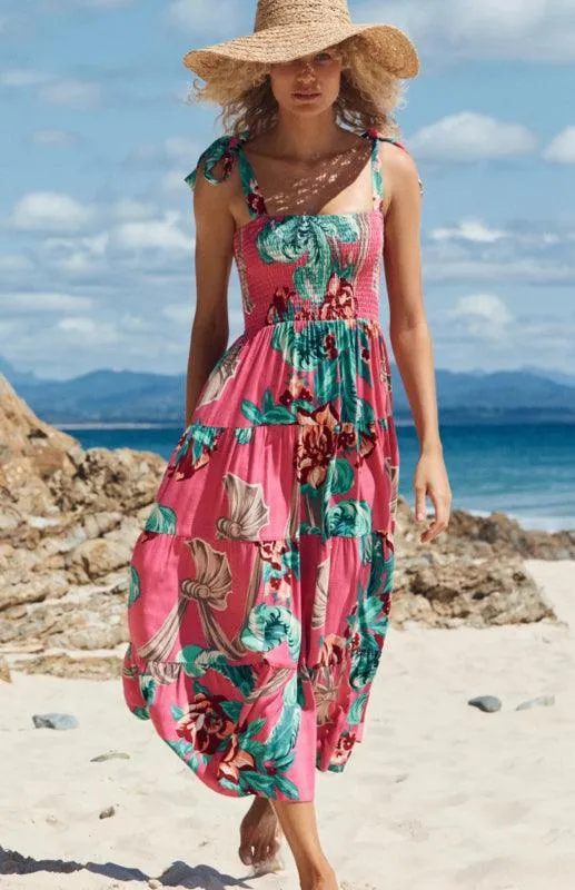 Boho Vibes Sleeveless Maxi Dress with Pop Print