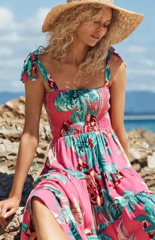 Boho Vibes Sleeveless Maxi Dress with Pop Print