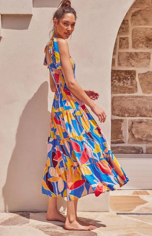 Boho Vibes Sleeveless Maxi Dress with Pop Print