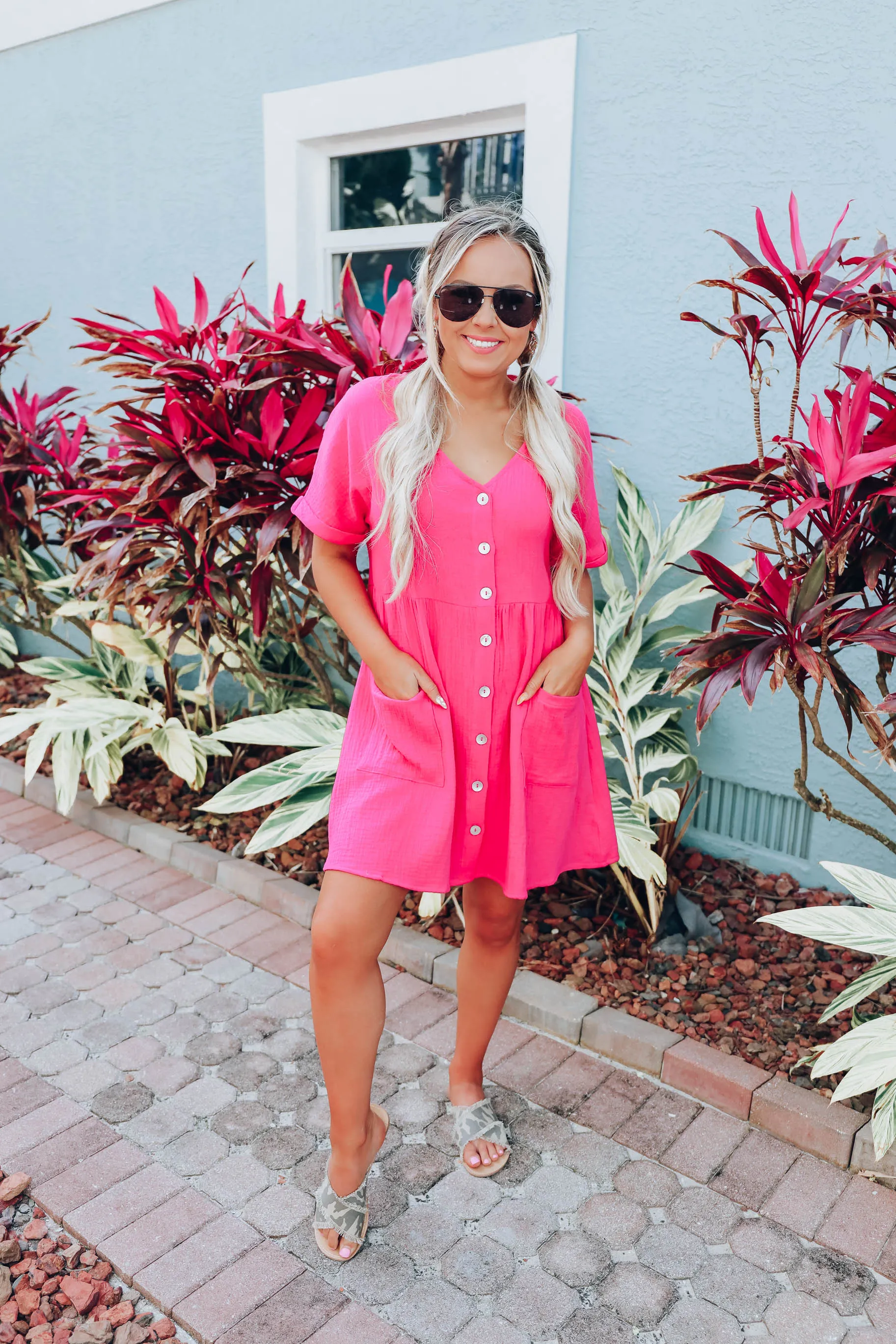 Briella Cotton Button Down Dress - Pink