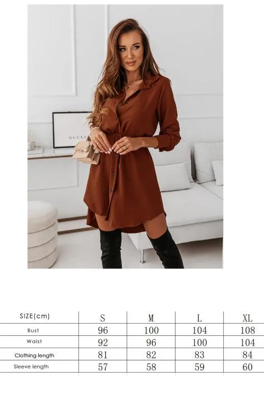 Chic Long Sleeve Polyester Shirt Dress with Lapel Collar