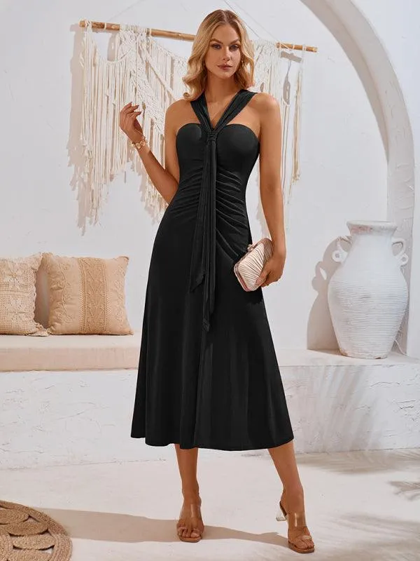 Chic Off-Shoulder Dress with Flowing Streamer Accents