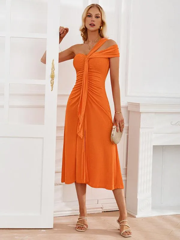 Chic Off-Shoulder Dress with Flowing Streamer Accents