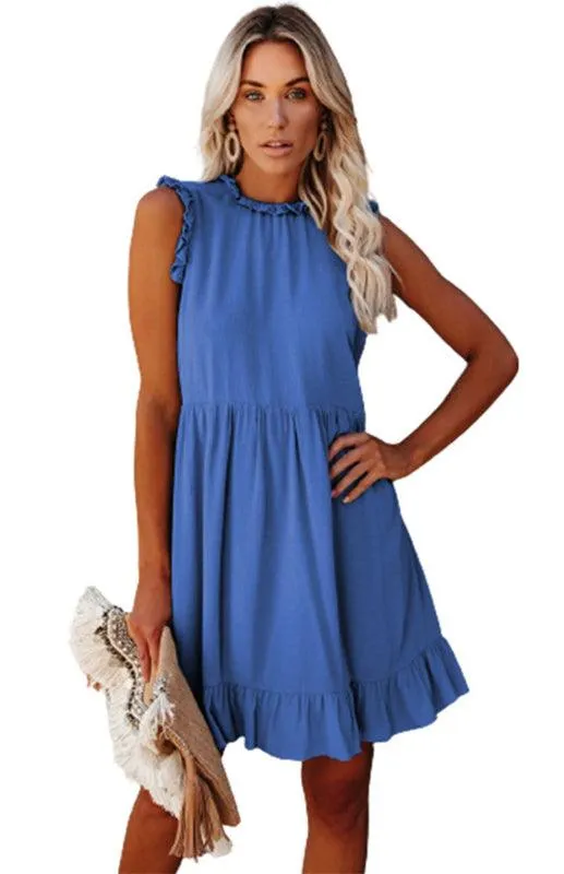Chic Ruffled Sleeve Linen-Cotton Dress for Trendsetting Women