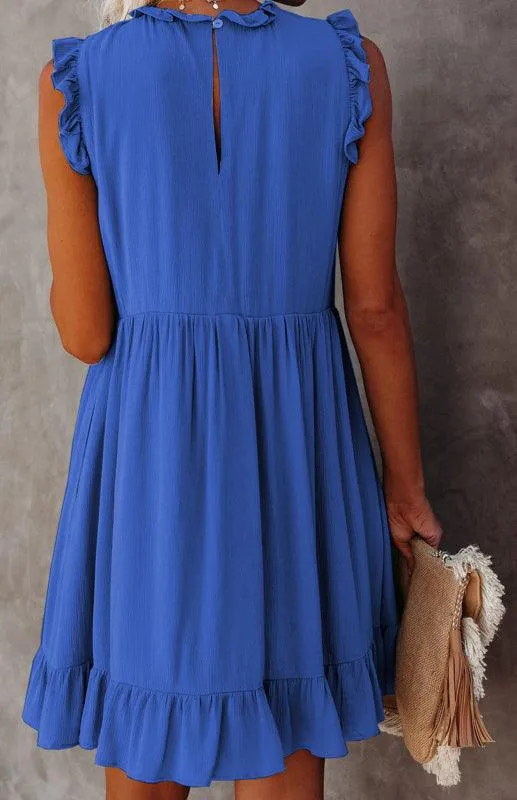 Chic Ruffled Sleeve Linen-Cotton Dress for Trendsetting Women