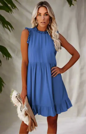 Chic Ruffled Sleeve Linen-Cotton Dress for Trendsetting Women