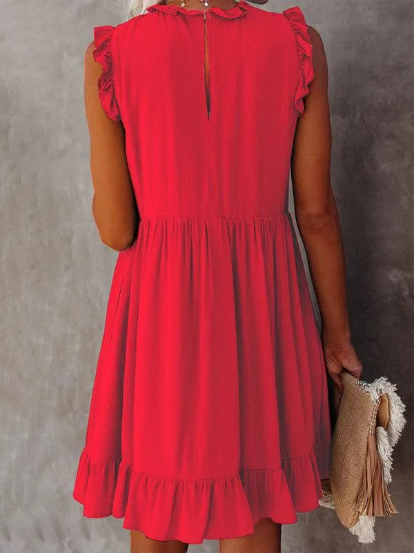 Chic Ruffled Sleeve Linen-Cotton Dress for Trendsetting Women
