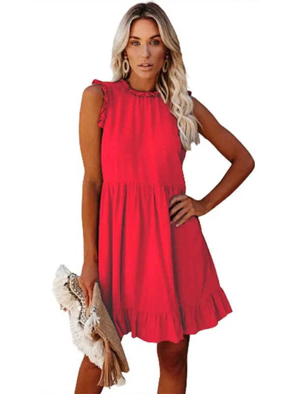 Chic Ruffled Sleeve Linen-Cotton Dress for Trendsetting Women
