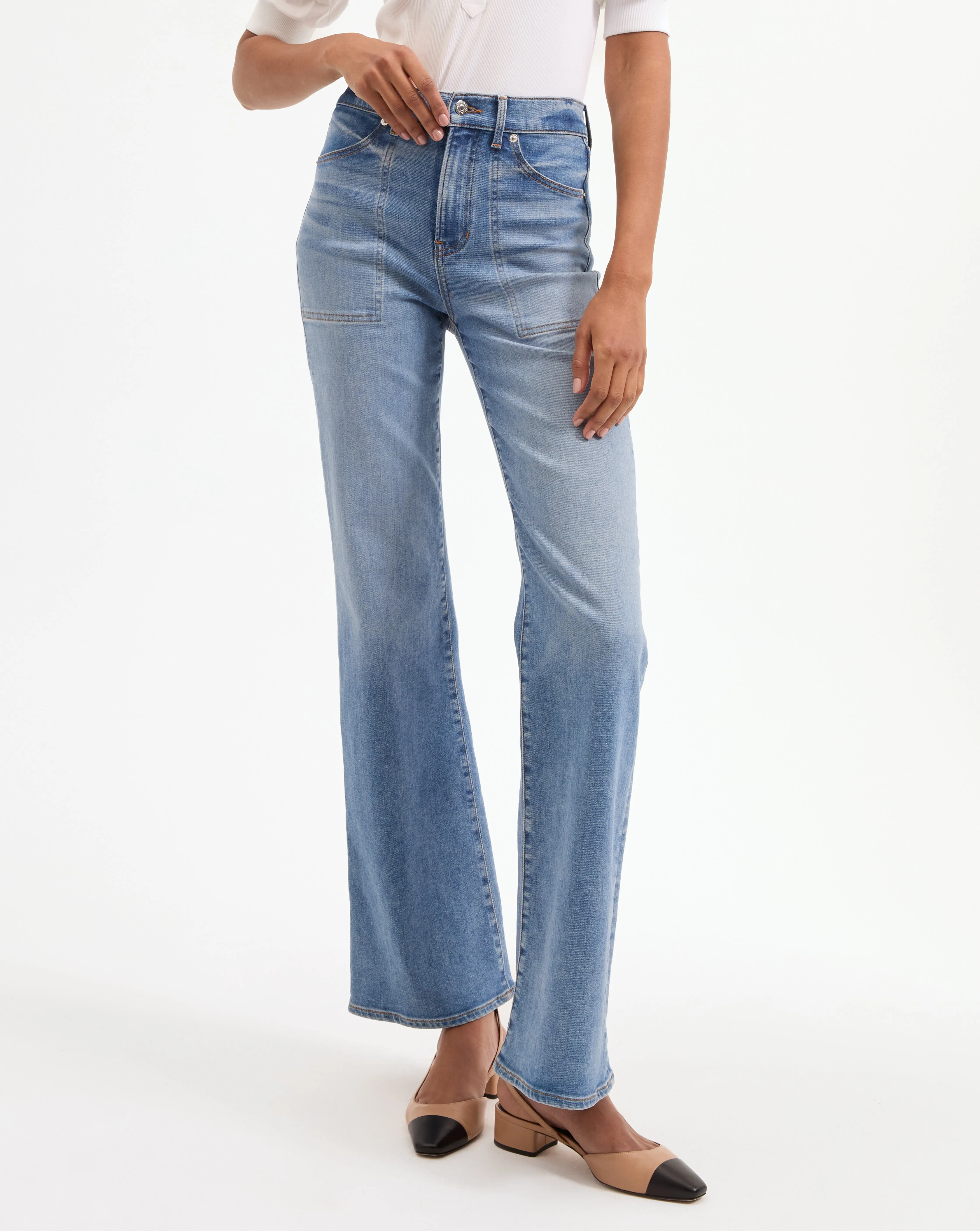 Crosbie Patch-Pocket Slim Wide-Leg Jean