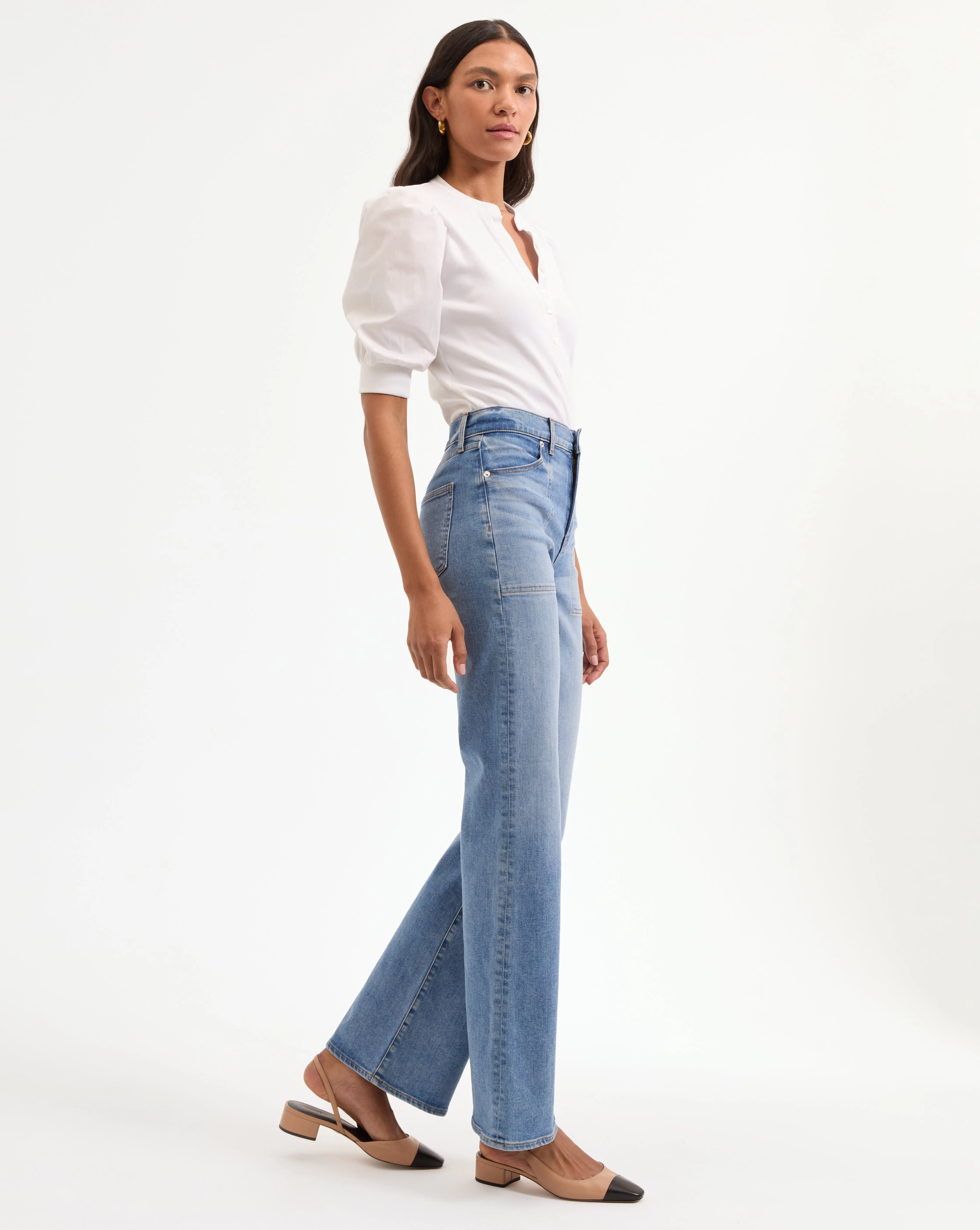 Crosbie Patch-Pocket Slim Wide-Leg Jean
