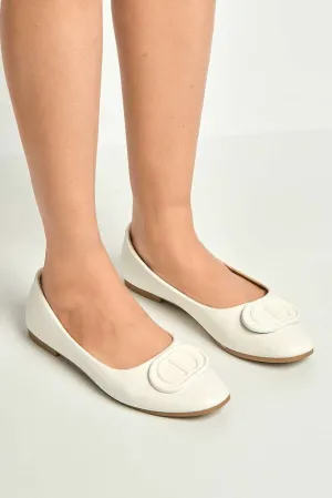 Dalia Monogram Detail Brooch Pumps in White