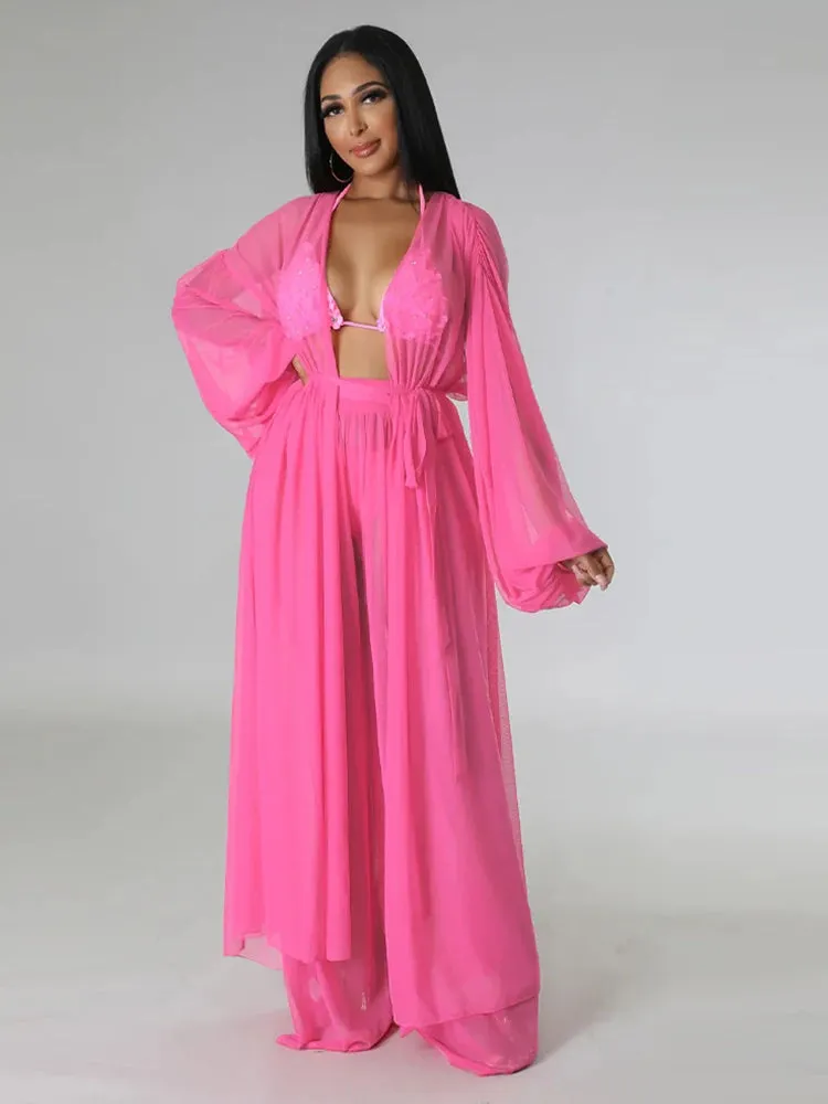 Elegant Sheer Blouse & Pants Set