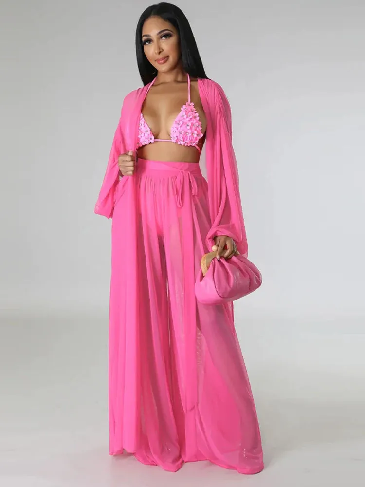 Elegant Sheer Blouse & Pants Set