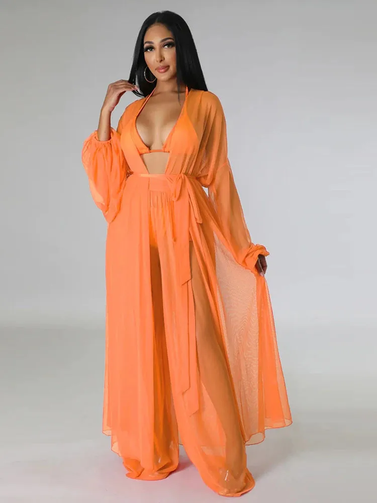 Elegant Sheer Blouse & Pants Set