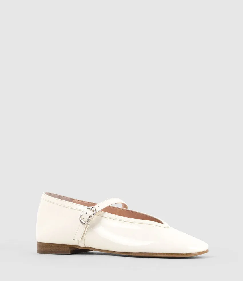 FLAVIA Choked Up Ballet with Strap in Bone Crinkle Patent
