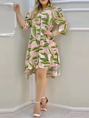 Floral Print Button Design Shirt Dress Women Long Sleeve Casual Daily Midi Work Dress