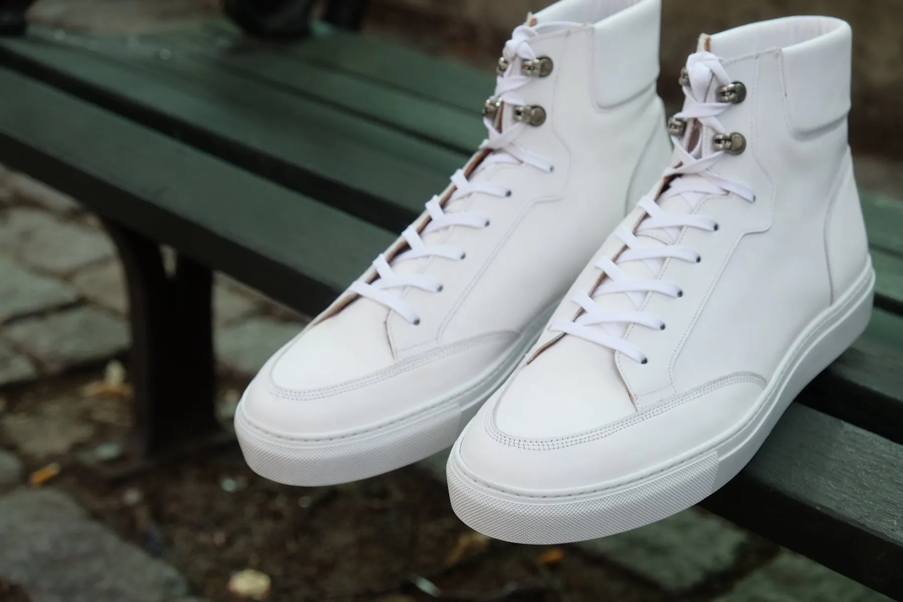 Height Increasing White Leather Foxton Lace Up High Top Sneakers - Summer 2024 Collection