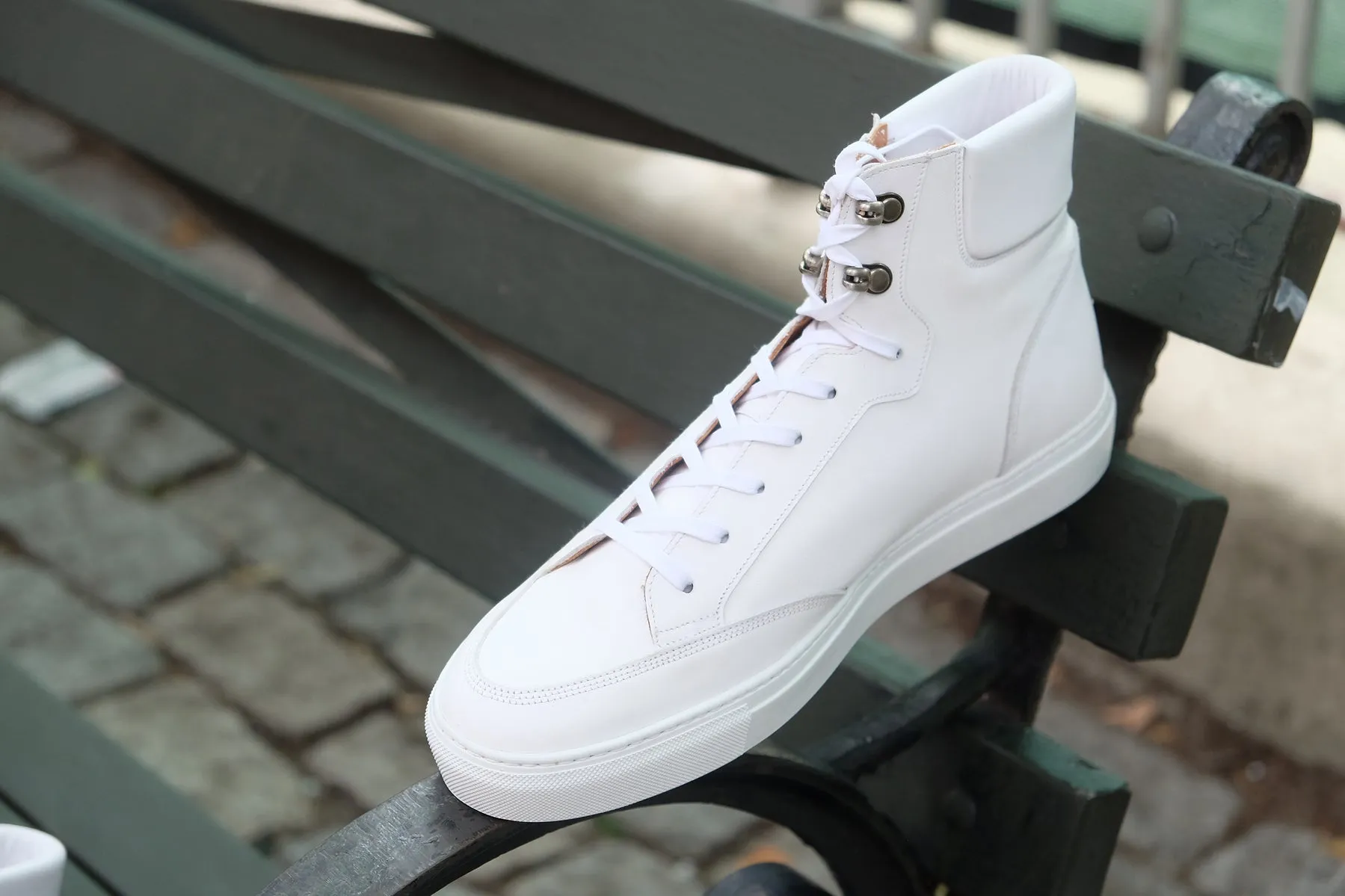 Height Increasing White Leather Foxton Lace Up High Top Sneakers - Summer 2024 Collection