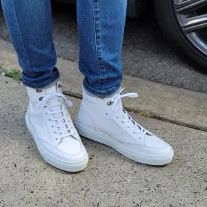 Height Increasing White Leather Foxton Lace Up High Top Sneakers - Summer 2024 Collection