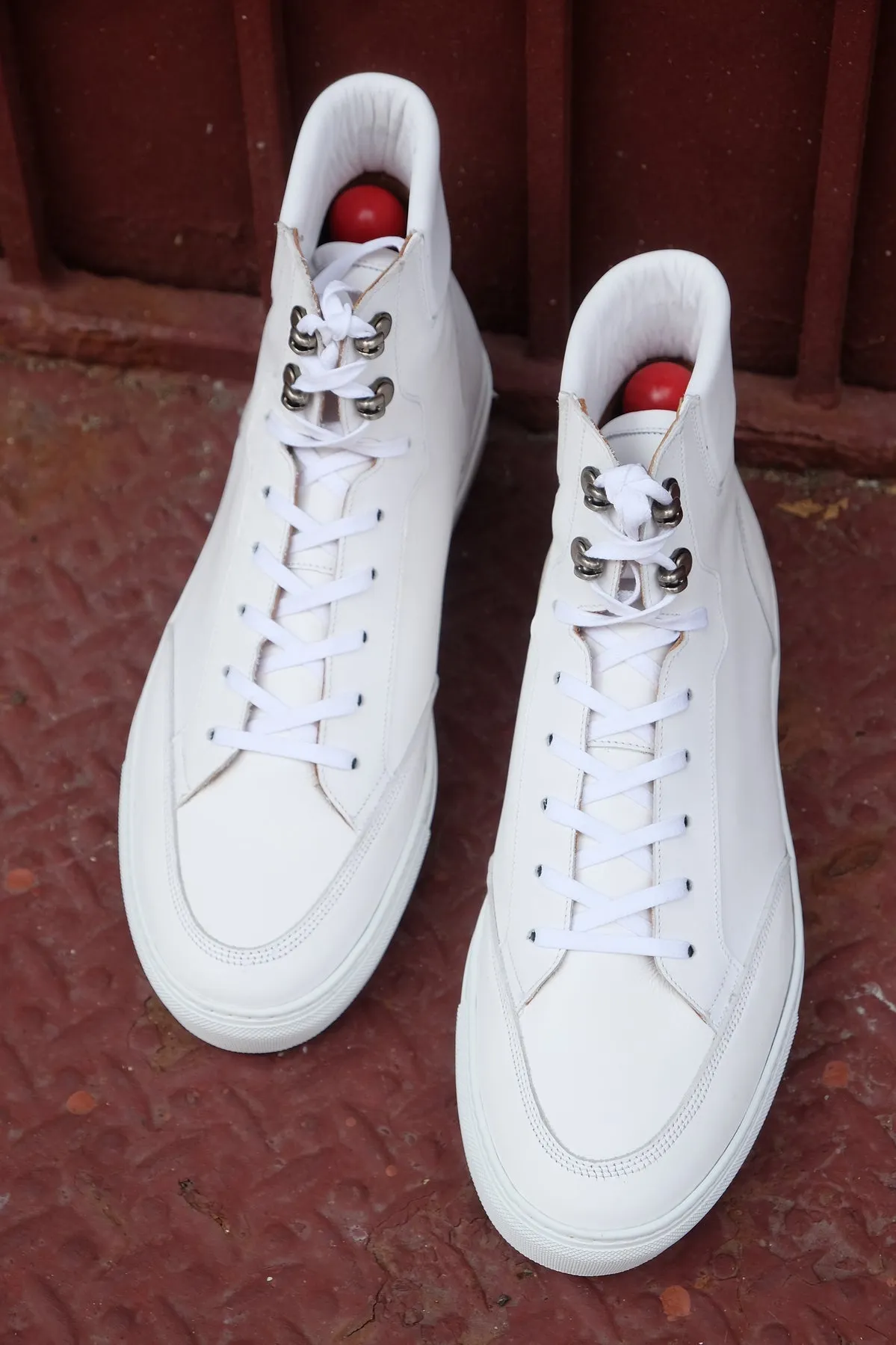 Height Increasing White Leather Foxton Lace Up High Top Sneakers - Summer 2024 Collection