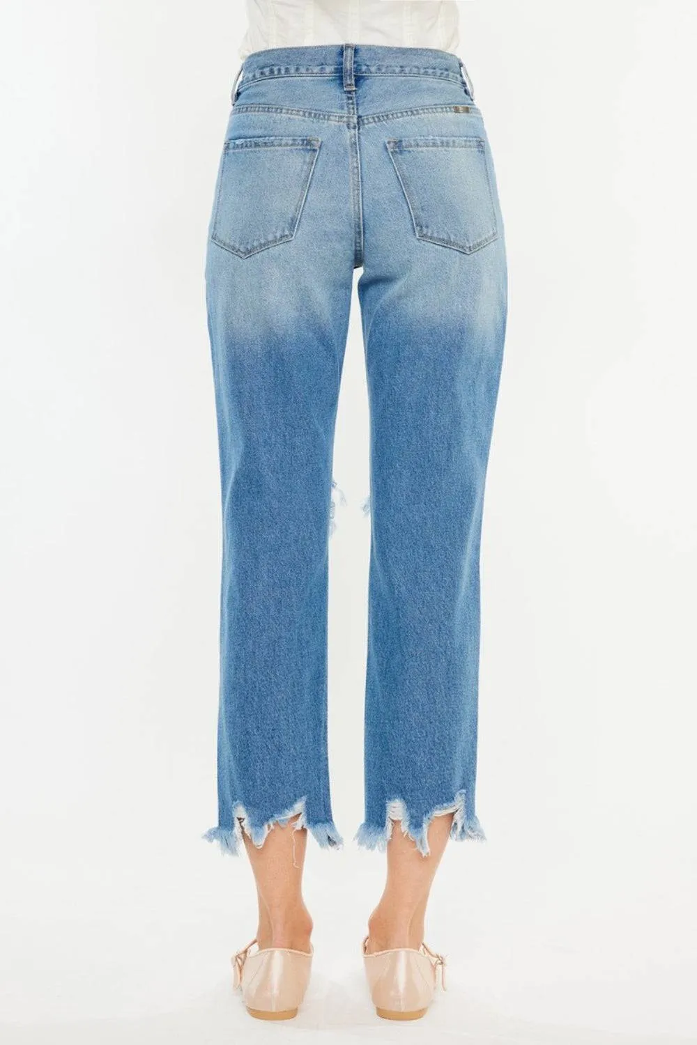Kancan Distressed Frayed Hem Cropped Jeans