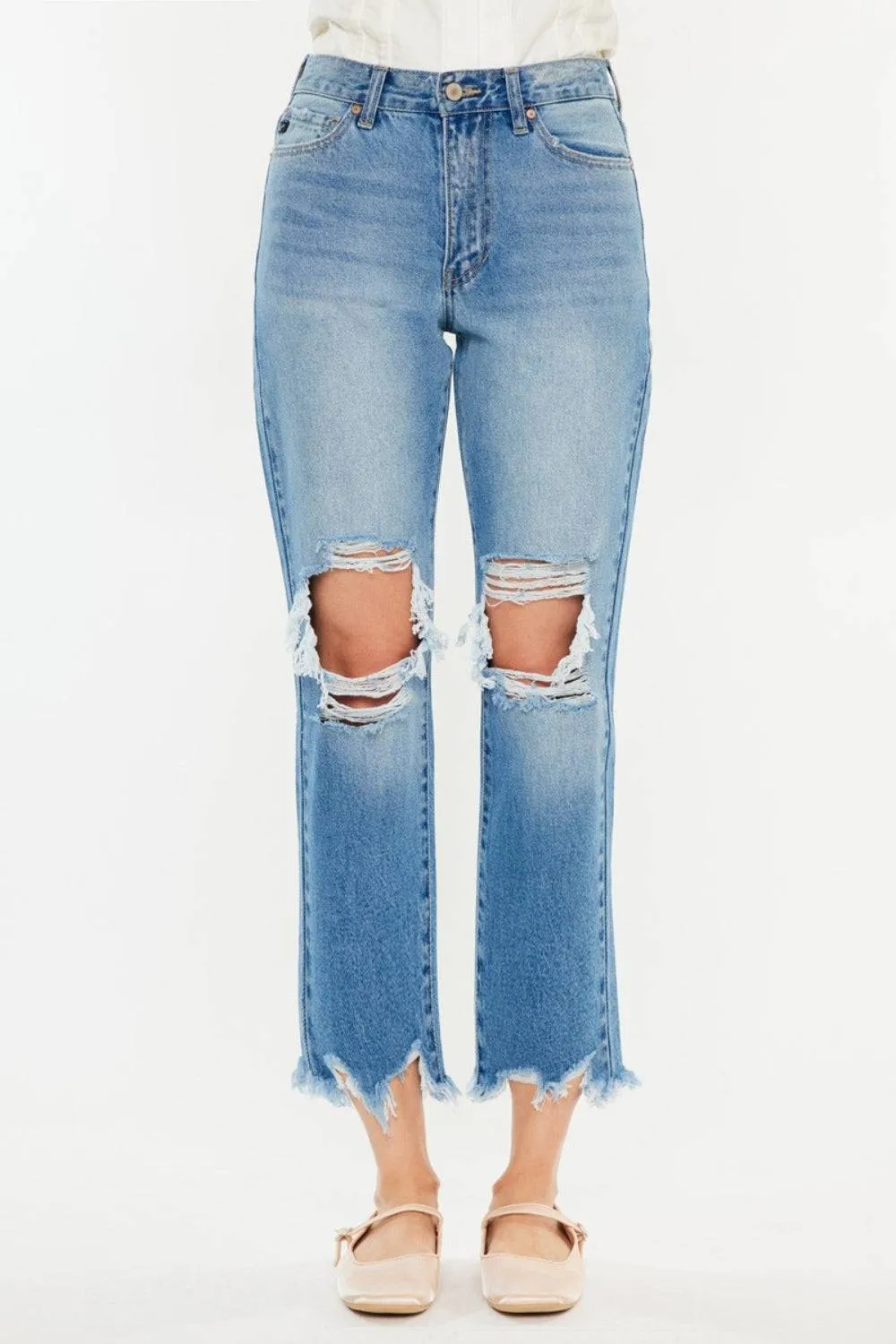 Kancan Distressed Frayed Hem Cropped Jeans