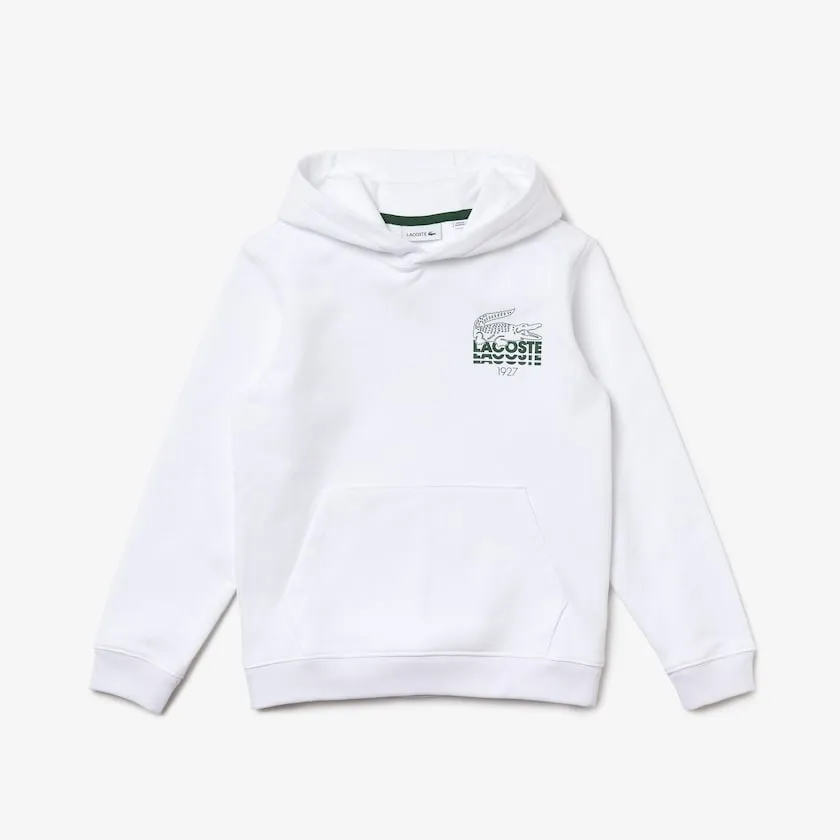 Lacoste Kids Crocodile Cotton Hoodie Sweatshirt White SJ4283 001