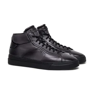 Luxury Edition - Artisian Made Black Italian Leather Wolfton Lace Up High Top Sneakers - AW24