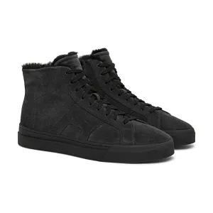 Luxury Edition - Artisian Made Black Italian Suede Wolfton Lace Up Fleece Lined High Top Sneakers - AW24