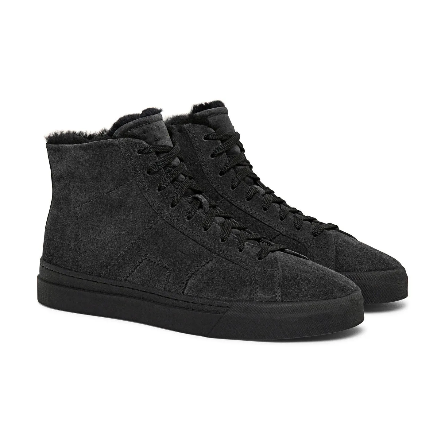 Luxury Edition - Artisian Made Black Italian Suede Wolfton Lace Up Fleece Lined High Top Sneakers - AW24