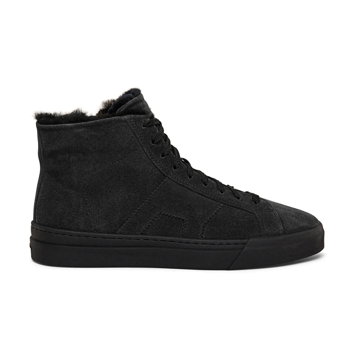 Luxury Edition - Artisian Made Black Italian Suede Wolfton Lace Up Fleece Lined High Top Sneakers - AW24