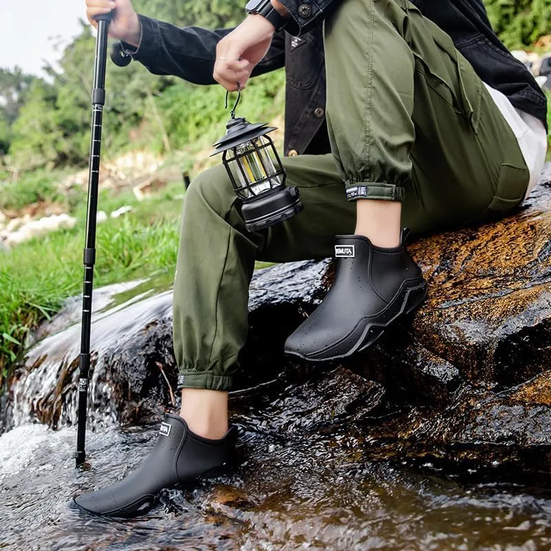 Men's and women's outdoor waterproof and anti slip rain boots, fashionable short rain boots, garden shoes, ankle deck boots