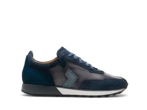 Navy Blue Suede and Grey Leather Laivai Lace Up Running Sneaker Shoes