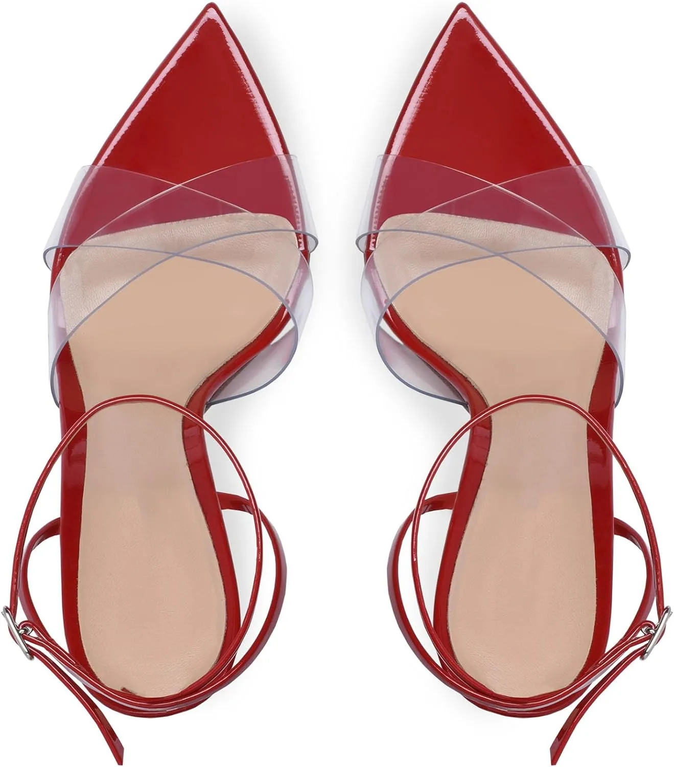 Pointy Toe Strappy High Heel Sandals for Women Fashion Clear Open Toe Stilettos Heel Sandals Sexy Ankle Strap Summer Dressy Shoes for Party Prom