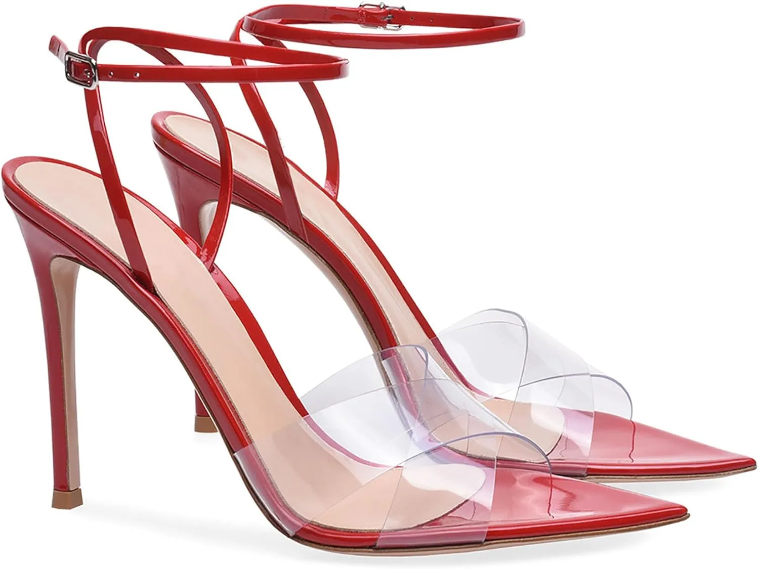 Pointy Toe Strappy High Heel Sandals for Women Fashion Clear Open Toe Stilettos Heel Sandals Sexy Ankle Strap Summer Dressy Shoes for Party Prom