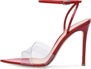 Pointy Toe Strappy High Heel Sandals for Women Fashion Clear Open Toe Stilettos Heel Sandals Sexy Ankle Strap Summer Dressy Shoes for Party Prom
