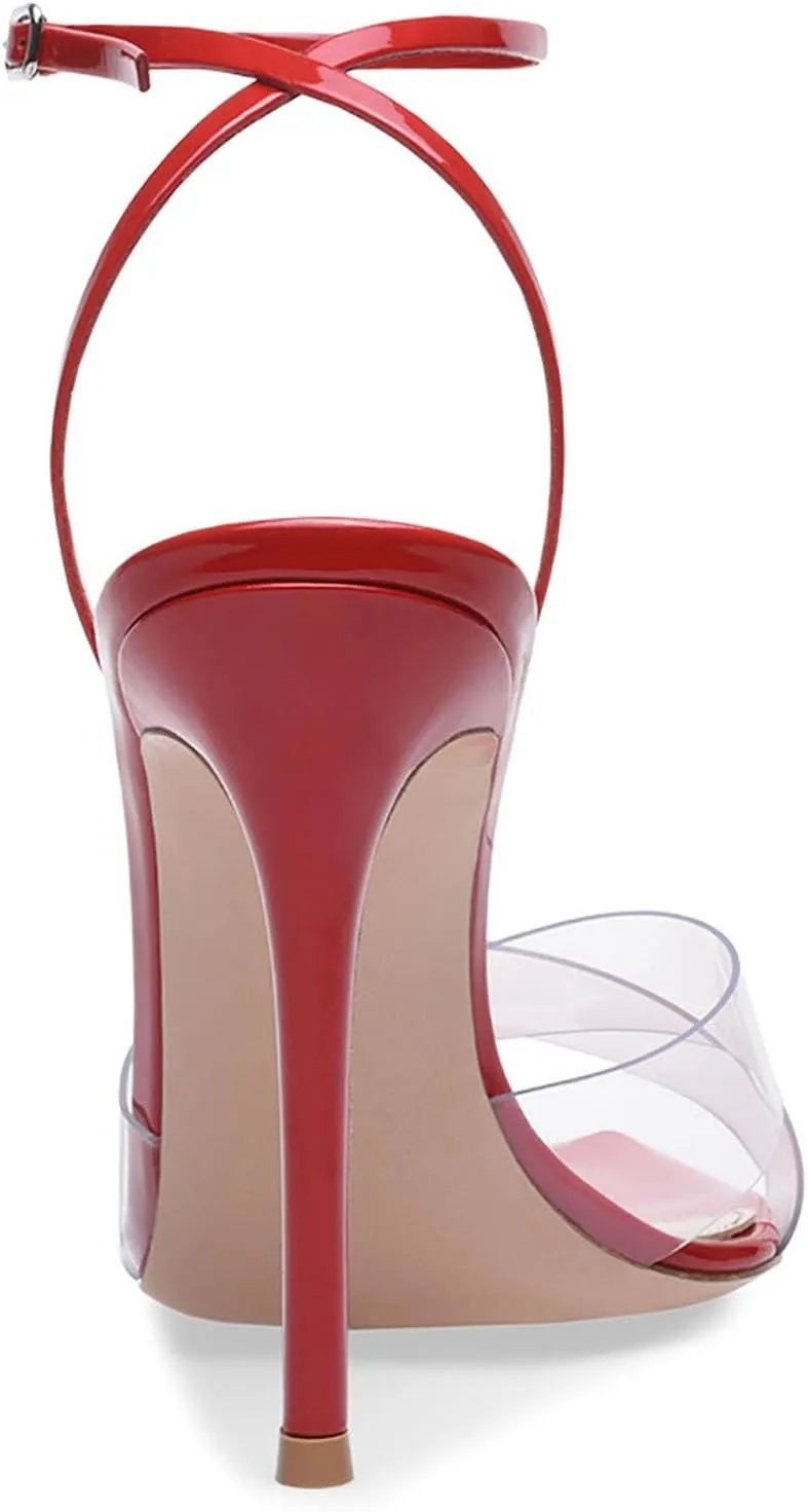 Pointy Toe Strappy High Heel Sandals for Women Fashion Clear Open Toe Stilettos Heel Sandals Sexy Ankle Strap Summer Dressy Shoes for Party Prom