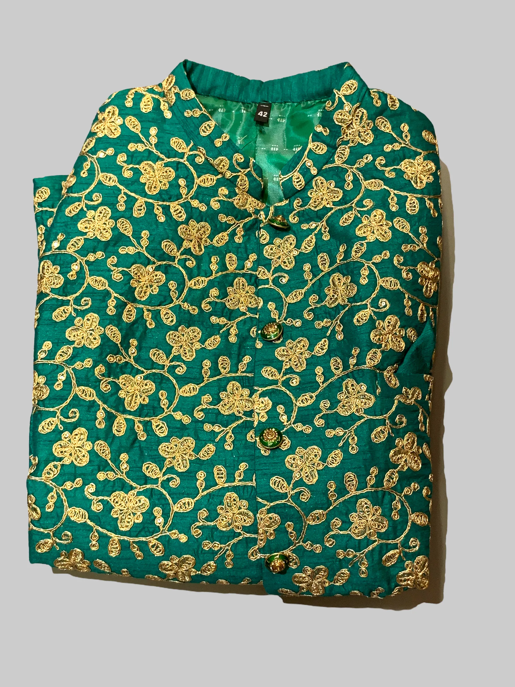 Silk Fully Embroidered Oxford Blue Short Jacket / Bandhgala