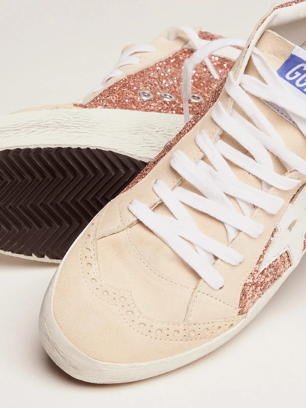 Woman Mid Star Suede w/ Glitter Peach / Pearl and White Star