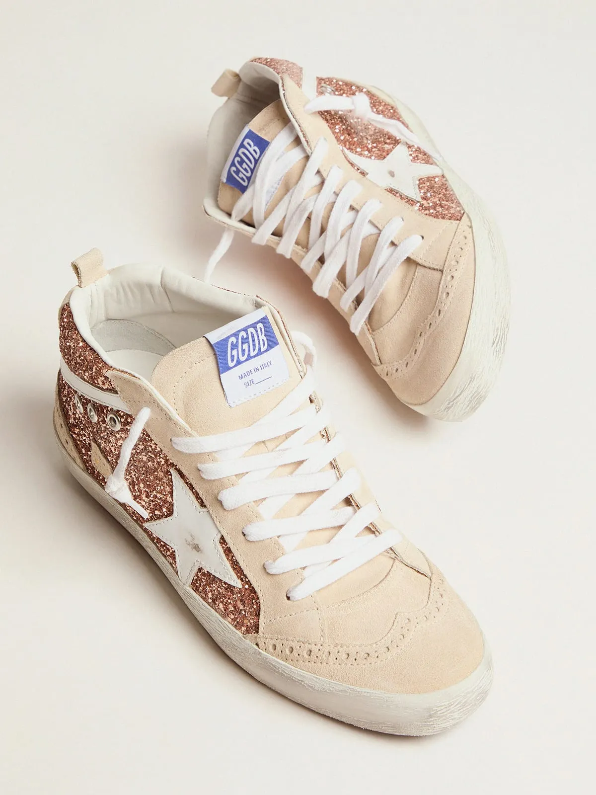 Woman Mid Star Suede w/ Glitter Peach / Pearl and White Star
